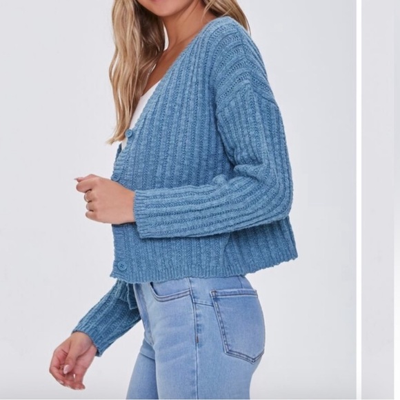 Forever 21 Blue Ribbed Button Cardigan - Picture 3 of 8